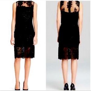 Black, lace two-piece Monique Lhuillier skirt and top